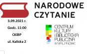 Logo Narodowe Czytanie CKiBP ul Kaliska 2, 3.09.2021 r. godz. 11.00, logo CKiBP w Malanowie