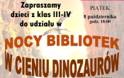 Zaparszamy dzieci klas 3 i 4 do udzialu w nocy bibliotek 