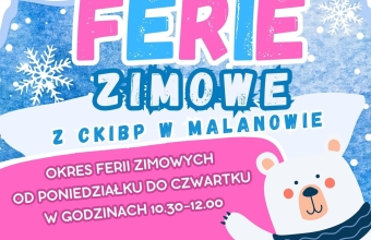 Centrum Kultury i Biblioteka Publiczna w Malanowie zaprasza dzieci w wieku 6-10 lat do udziału w zajęciach organizowanych podczas ferii zimowych od poniedziałku do czwartku w godzinach 10:30-12:00 Zapraszamy na zajęcia plastyczne, zajęcia muzyczne, gry, kalambury, bajki. Gwarantujemy mile spędzony czas! Zapisy CKiBP w Malanowie: tel. 63 2883 322