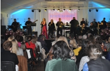Kilkudziesięciu obserwatorów koncertu. Przed nimi na scenie zespół Big Band Turek